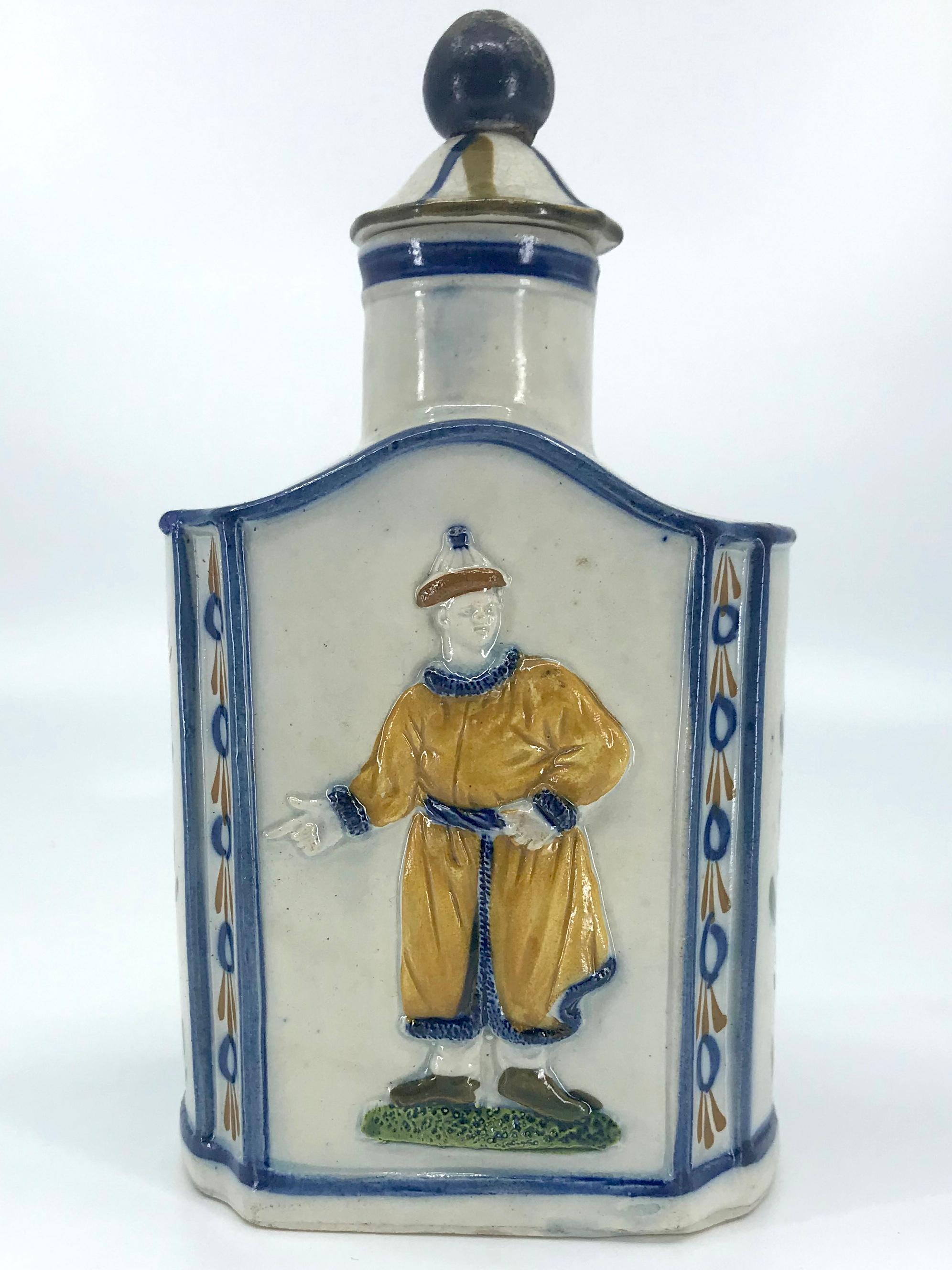 English Blue and Yellow Chinoiserie Tea Caddy For Sale