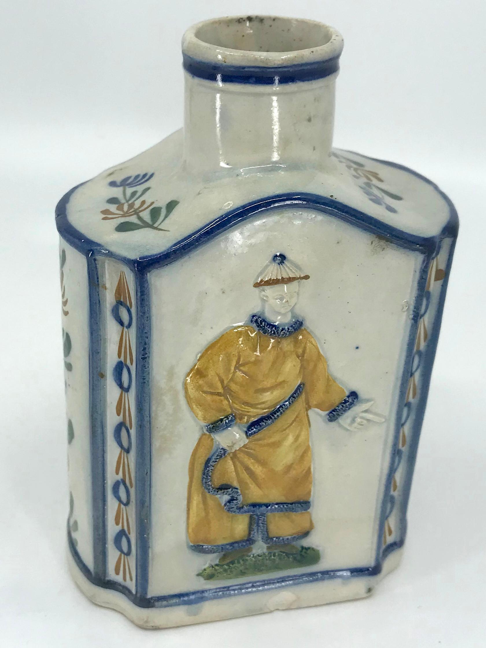 Vernissé Boîte à thé chinoiseries bleue et jaune en vente