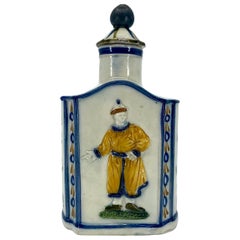 Antique Blue and Yellow Chinoiserie Tea Caddy