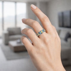 Blue and yellow gems Eternity 14k gold Ring Band