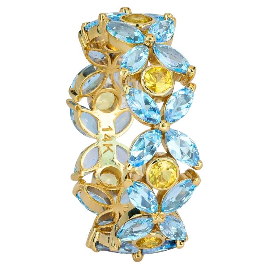For Sale:  Blue and yellow gems Eternity 14k gold Ring Band