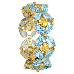 Blue and yellow gems Eternity 14k gold Ring Band