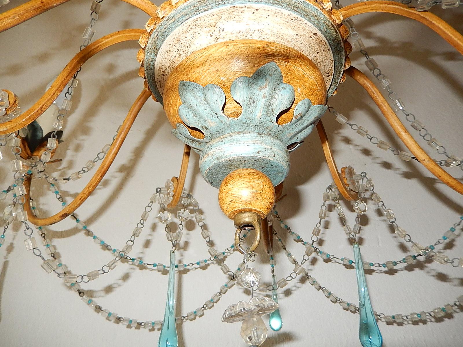 Blue and Yellow Genovese Wood Crystal  Chandelier, circa 1900 7