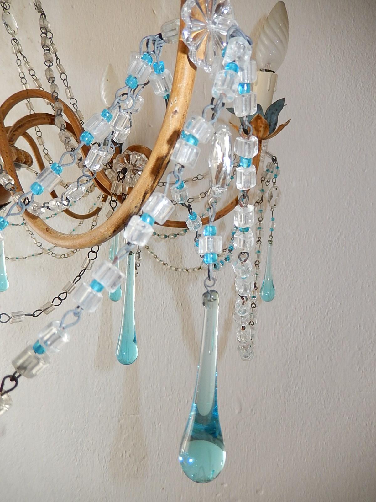 Blue and Yellow Genovese Wood Crystal  Chandelier, circa 1900 8