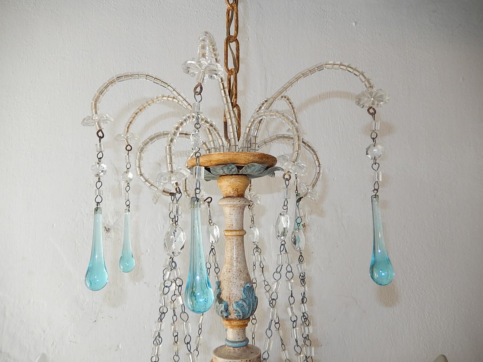 Blue and Yellow Genovese Wood Crystal  Chandelier, circa 1900 3