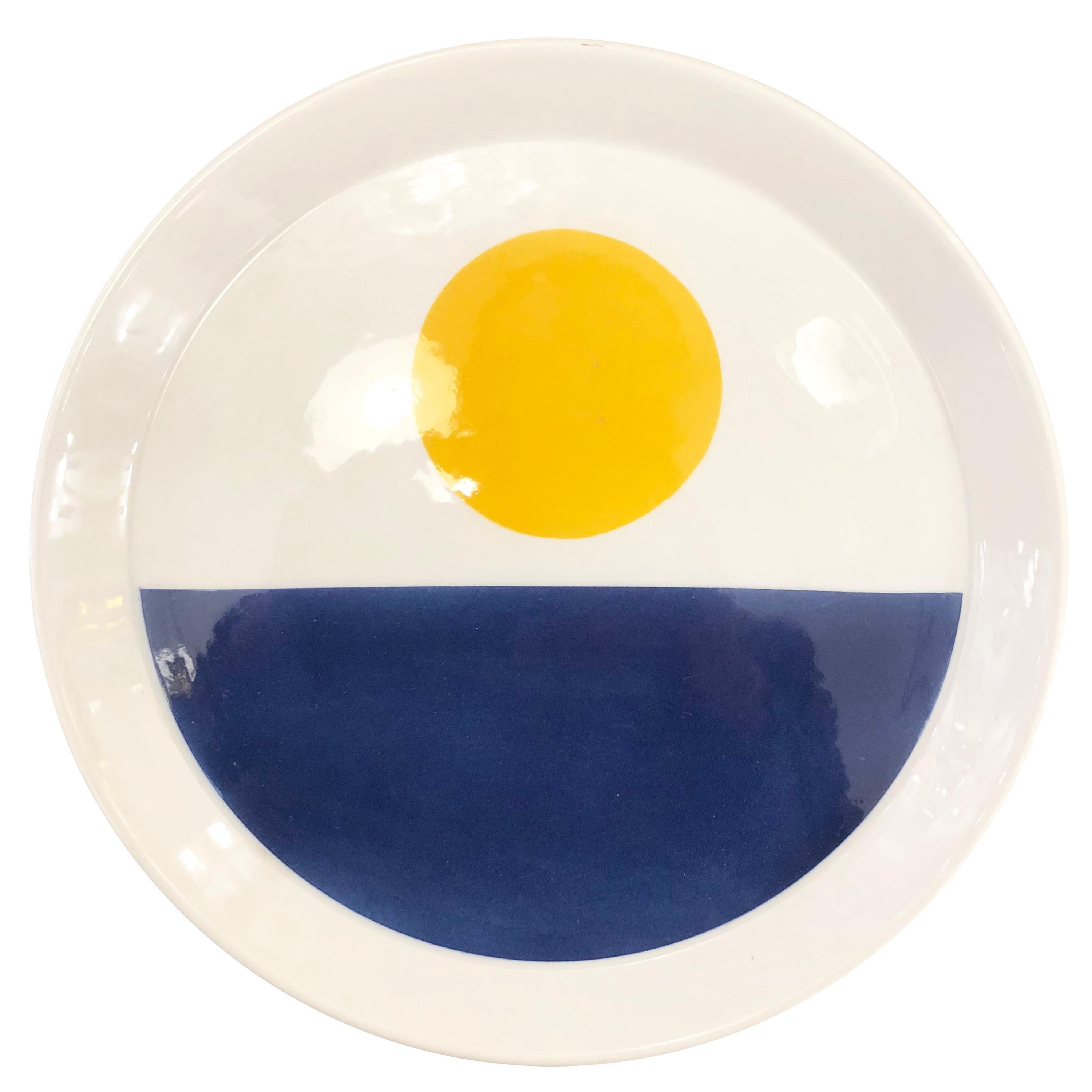 Assiette bleue et jaune de Gio Ponti pour Ceramiche Franco Pozzi