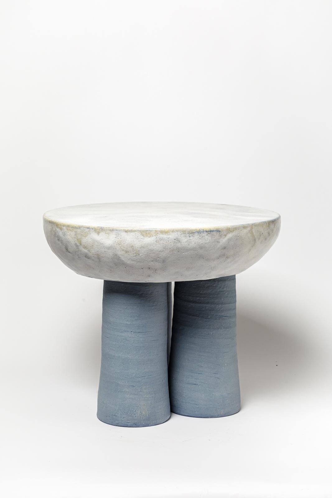 Blue and yellow glazed ceramic stool or coffee table by Mia Jensen, 2023. In New Condition For Sale In Saint-Ouen, FR