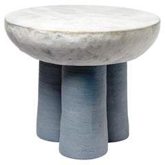 Blue and yellow glazed ceramic stool or coffee table by Mia Jensen, 2023.