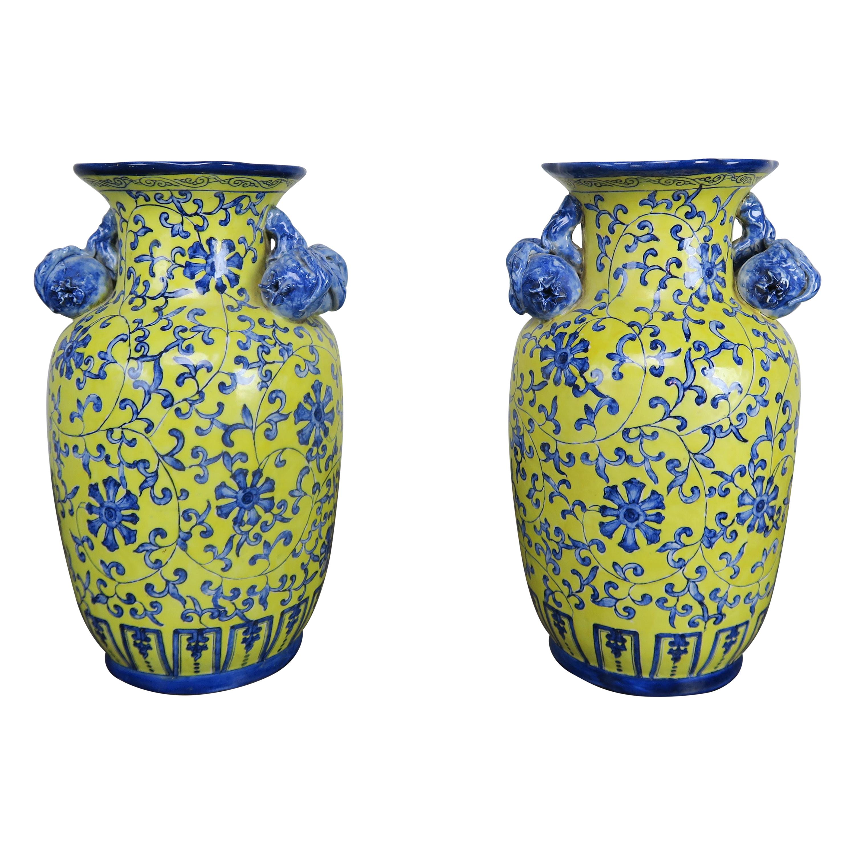 Blue and Yellow Glazed Chinese Vases, Pair at 1stDibs