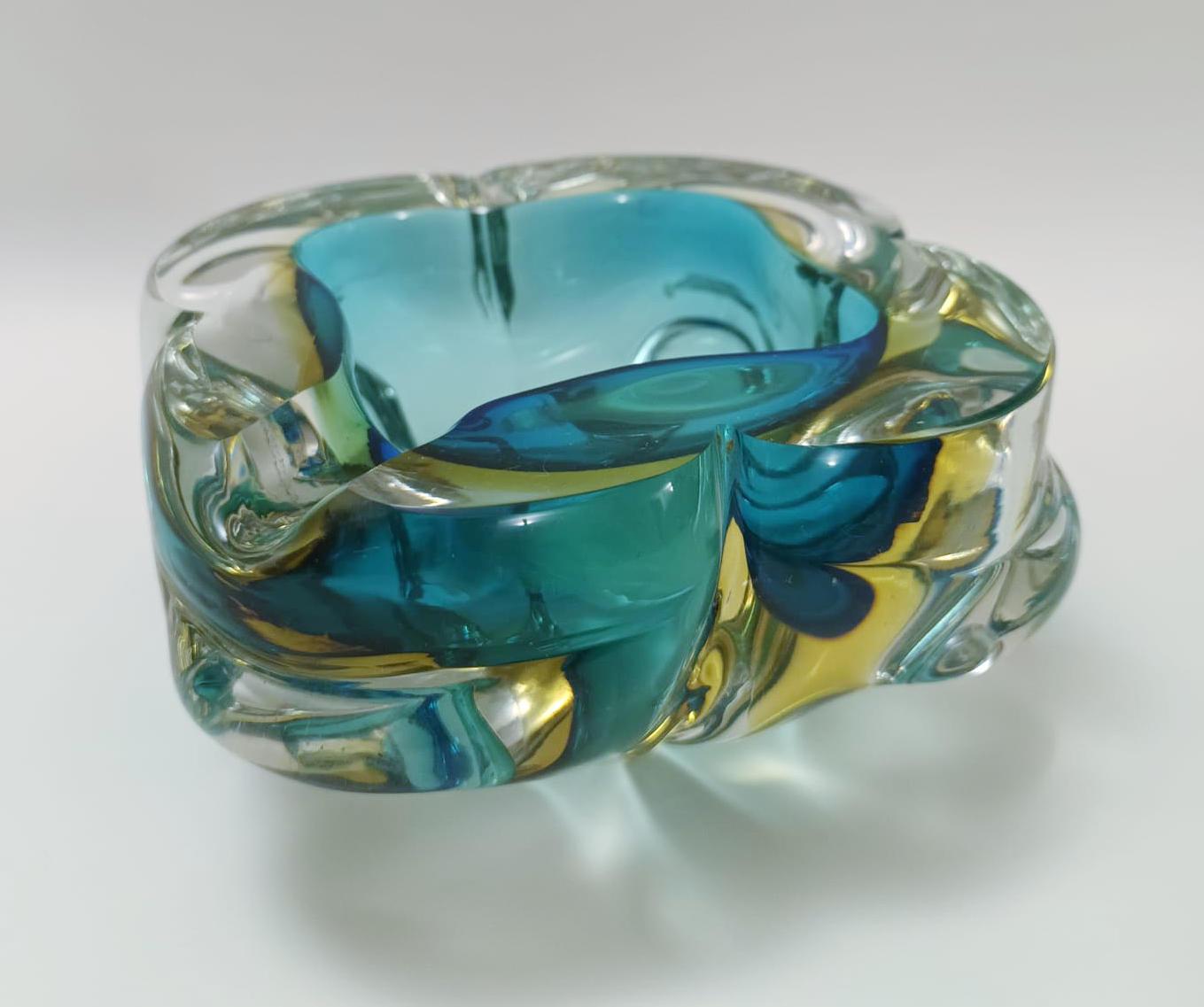 Mid-Century Modern Blue and Yellow Murano Ashtray or Bowl For Sale