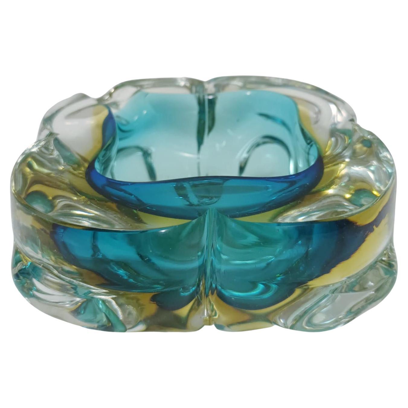 Blue and Yellow Murano Ashtray or Bowl For Sale