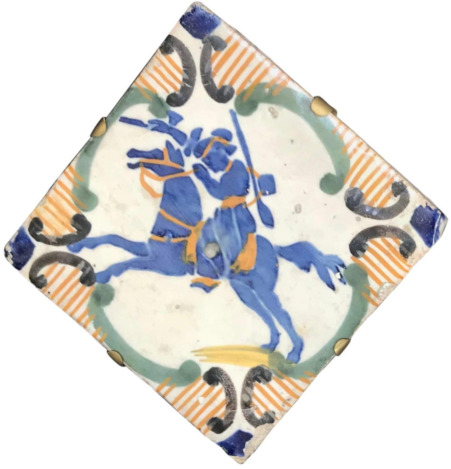 Azulejo Ecuestre Napolitano Azul y Amarillo Italiano en venta