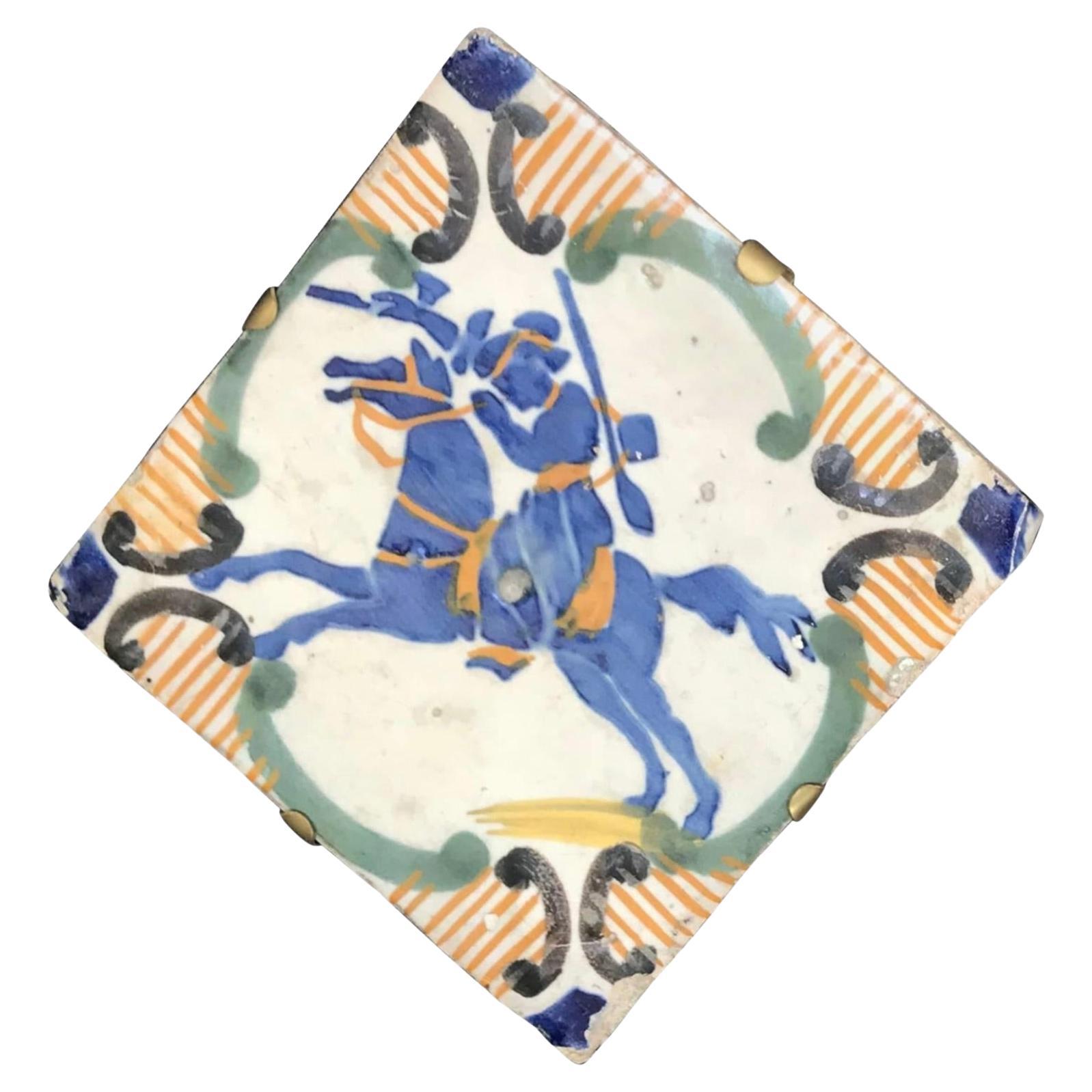 Blue and Yellow Neapolitan Equestrian Tile