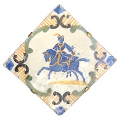 Antique Blue and Yellow Neapolitan Equestrian Tile