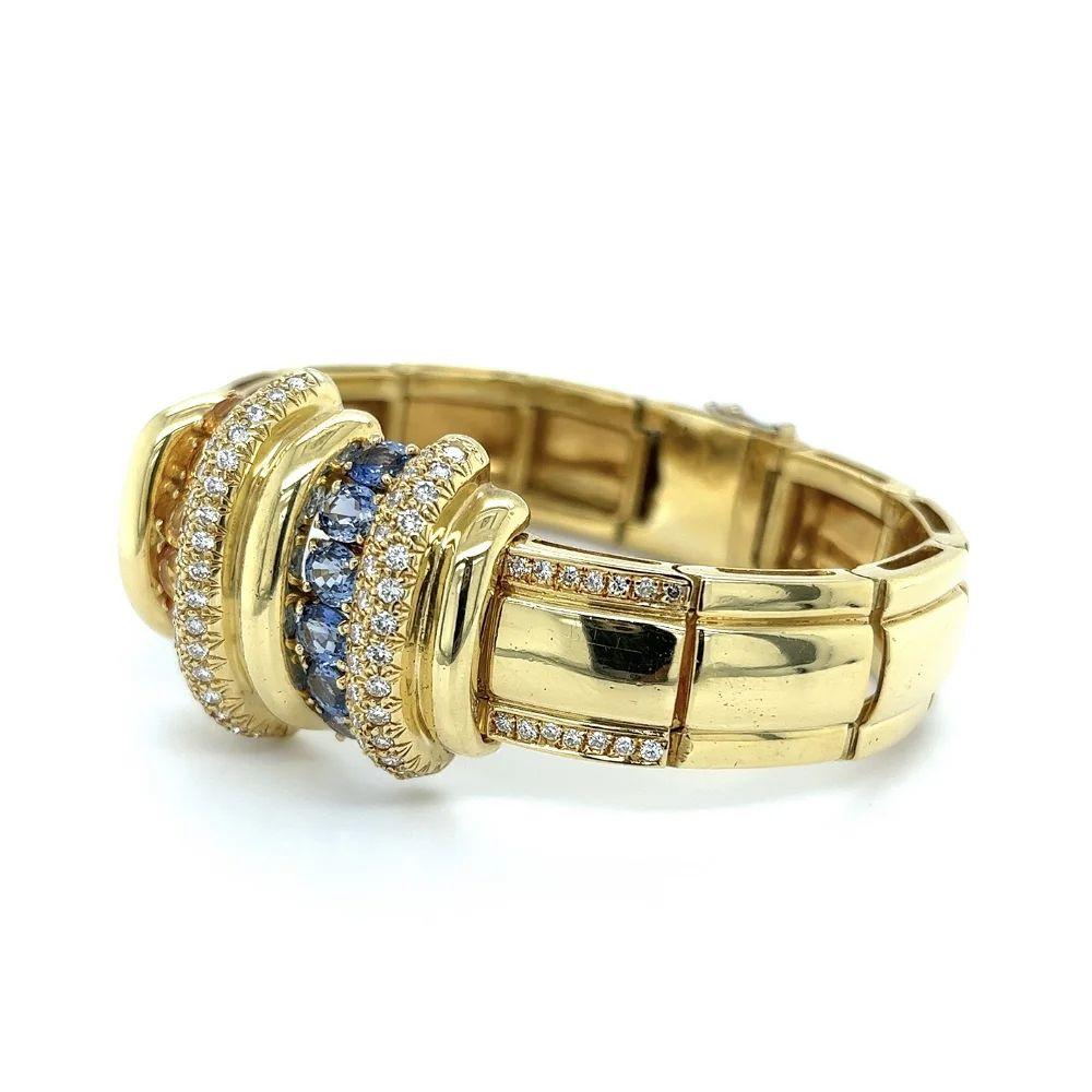 Vintage-Goldarmband mit blauem und gelbem Saphir und Diamant im Nachlass-Stil Damen im Angebot