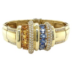 Blue and Yellow Sapphire Diamond Vintage Gold Bracelet Estate Fine Jewelry