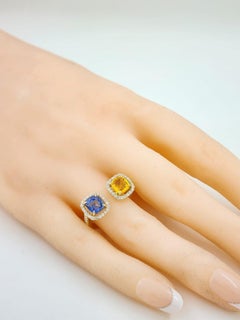 Blue and Yellow Sapphire Toi et Moi Ring in 18 Karat Yellow Gold