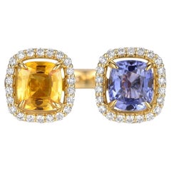 Blue and Yellow Sapphire Toi et Moi Ring in 18 Karat Yellow Gold
