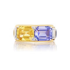 Blue and Yellow Sapphire Twin Ring in 18 Karat Gold