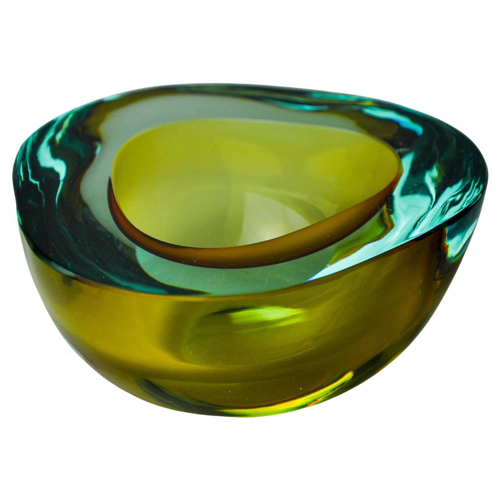 Posacenere sommerso blu e giallo di Seguso, vetro di Murano Glass, Italia, 1970