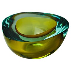 Posacenere sommerso blu e giallo di Seguso, vetro di Murano Glass, Italia, 1970