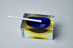 Blue and yellow Sommerso ashtray by Seguso, Murano, Italy, 1970