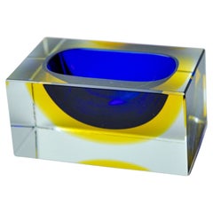 Blue and yellow Sommerso ashtray by Seguso, Murano, Italy, 1970