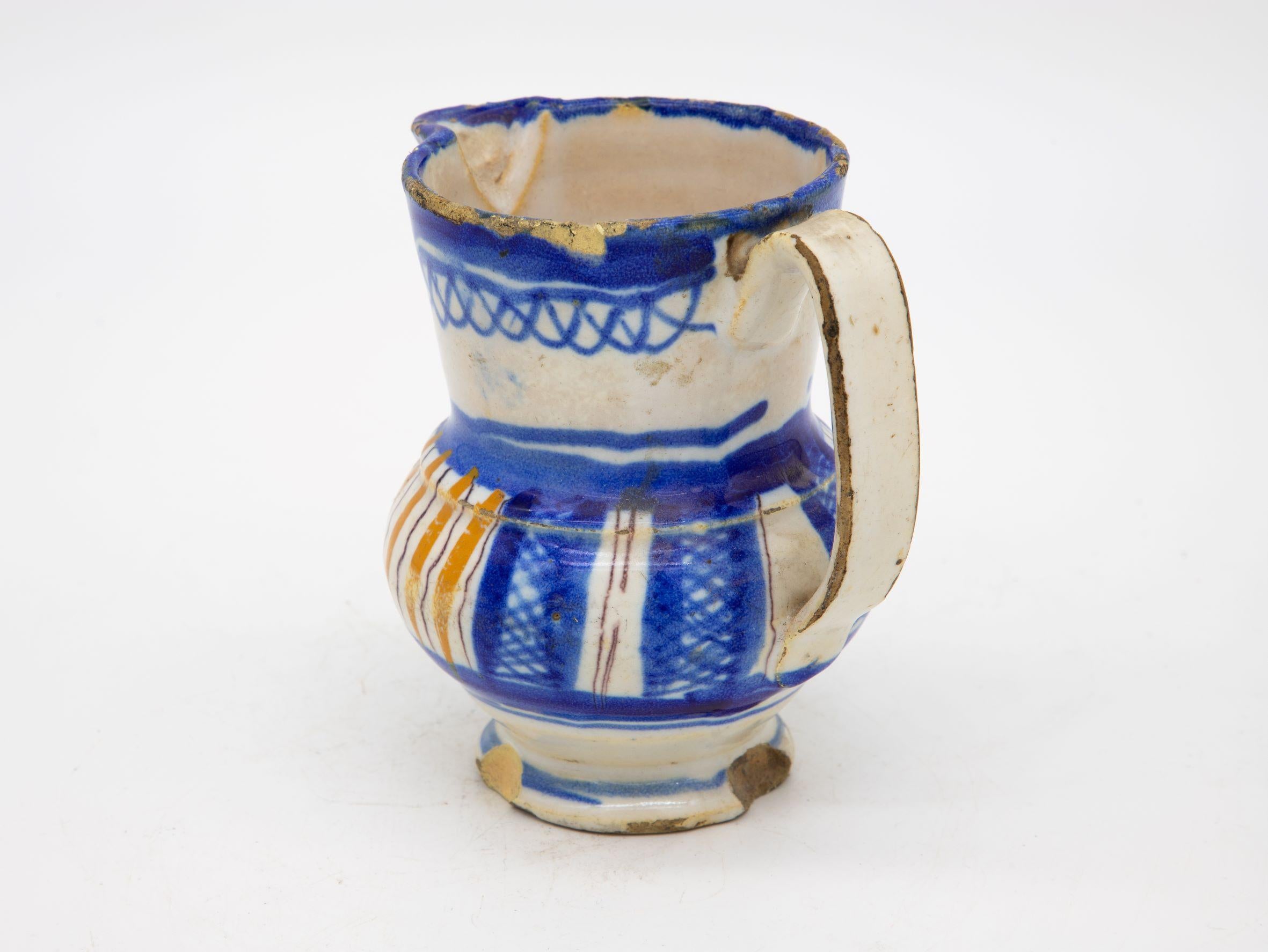 19th Century Blue and Yellow Striped Pitcher