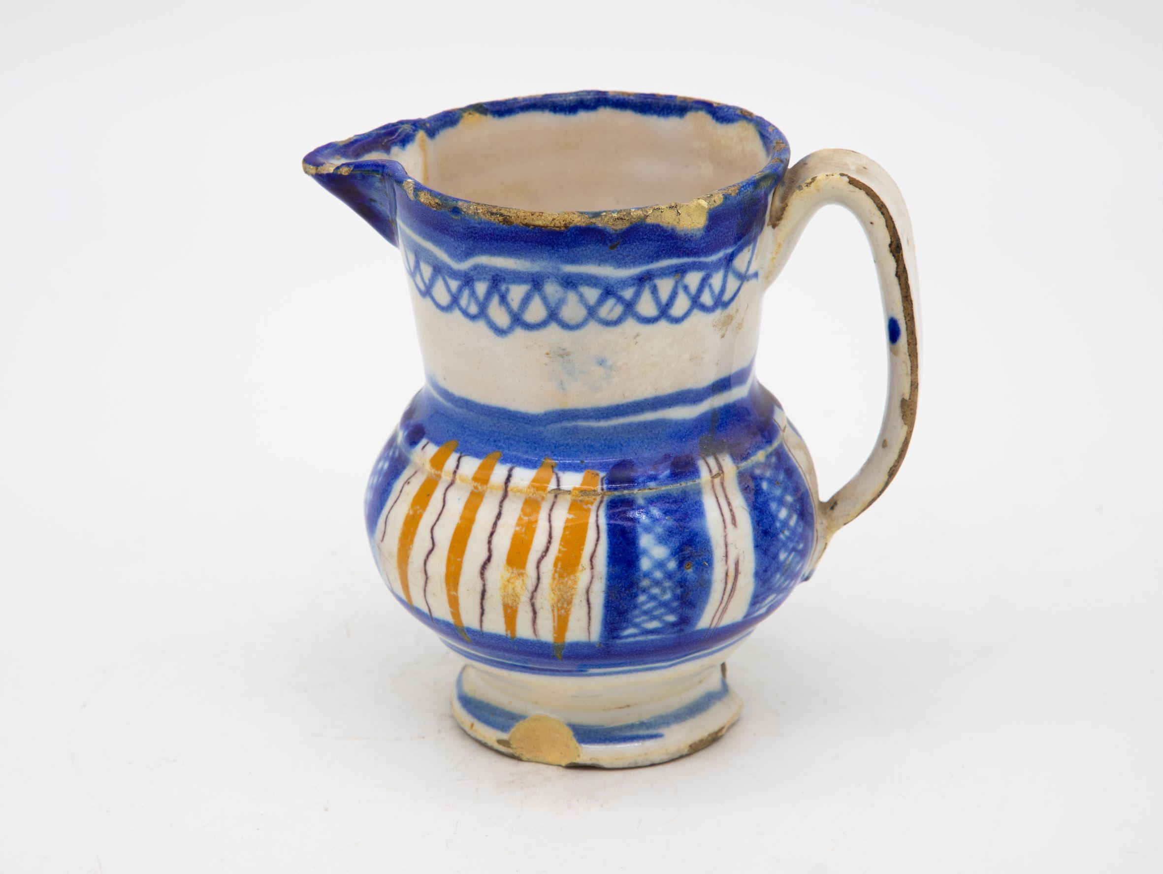 Ceramic Blue and Yellow Striped Pitcher