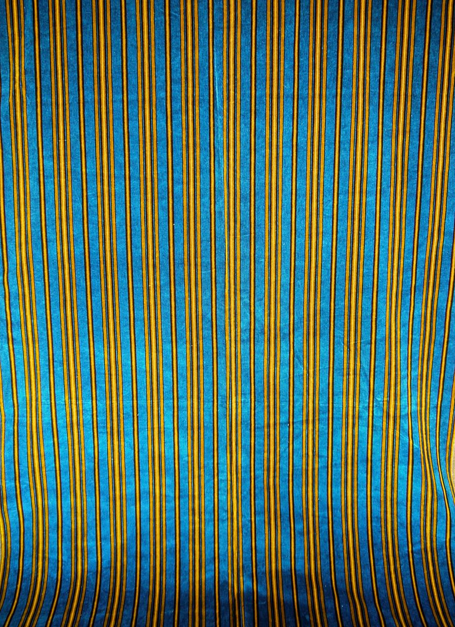 Rare unused length of this French circa 1870s sumptuous thick cotton velvet that is more often found in a faded state on Napoleon III period upholstered furniture. Bold vibrant stripes of very hard to capture dark teal blue, saffron yellow and light