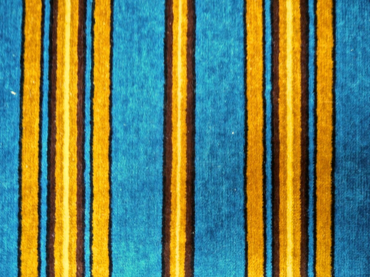 Blue and Yellow Striped Velvet Textile French Napoleon III, circa 1870s In Good Condition For Sale In London, GB