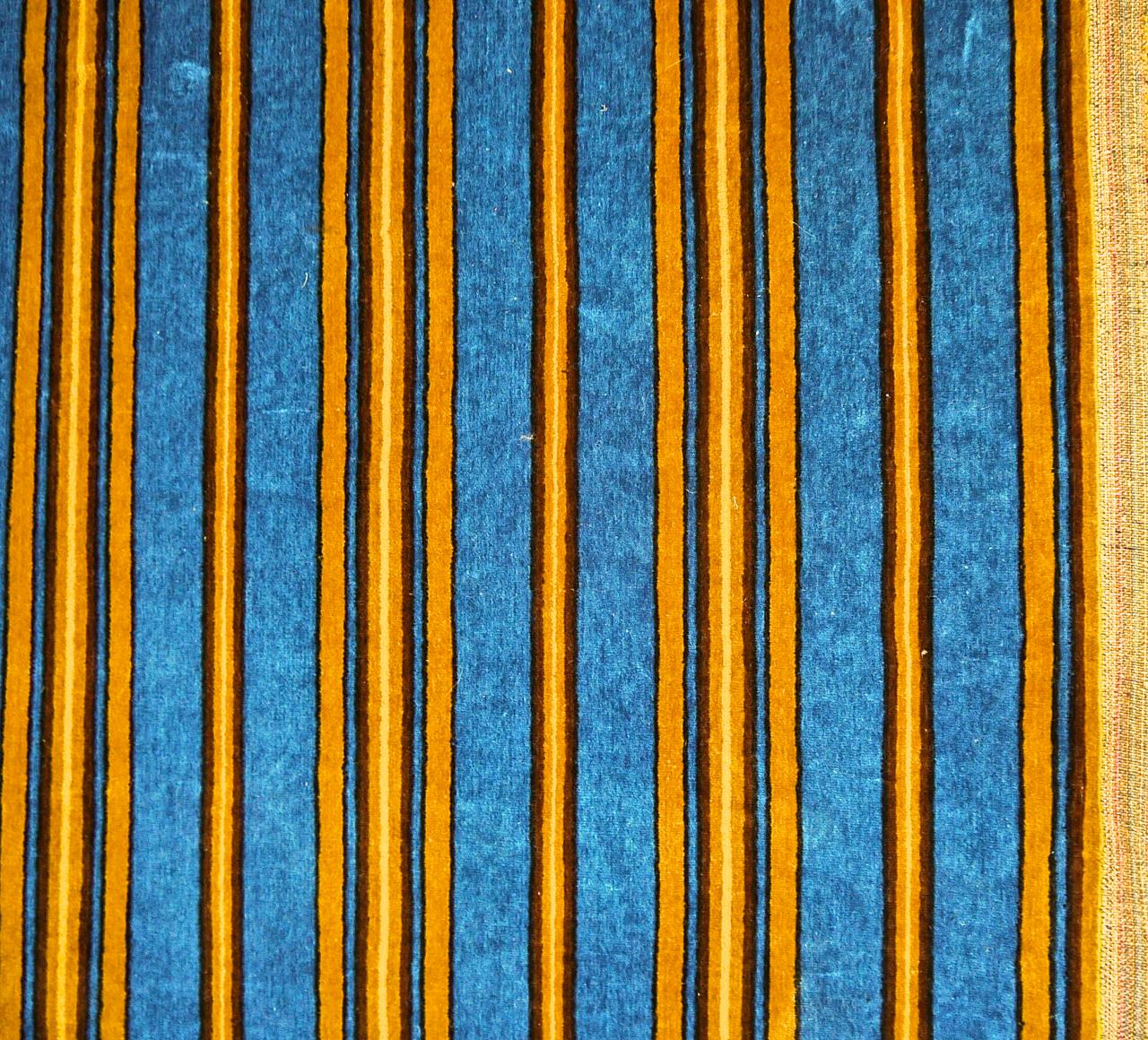 19th Century Blue and Yellow Striped Velvet Textile French Napoleon III, circa 1870s For Sale