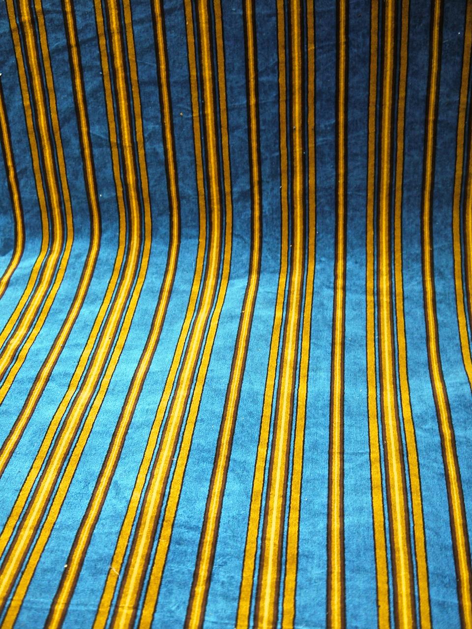 Blue and Yellow Striped Velvet Textile French Napoleon III, circa 1870s For Sale 1