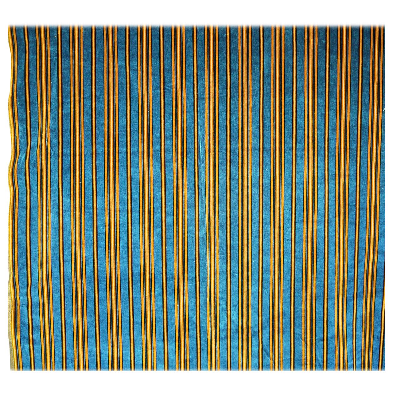 Blue and Yellow Striped Velvet Textile French Napoleon III, circa 1870s For Sale