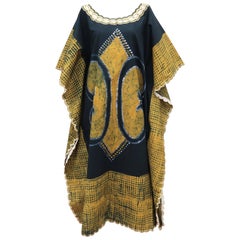Blue and Yellow Vintage Batik Caftan Lounger