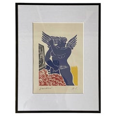 Blue Angel Lithography Print by Alekos Fassianos, 1990s.