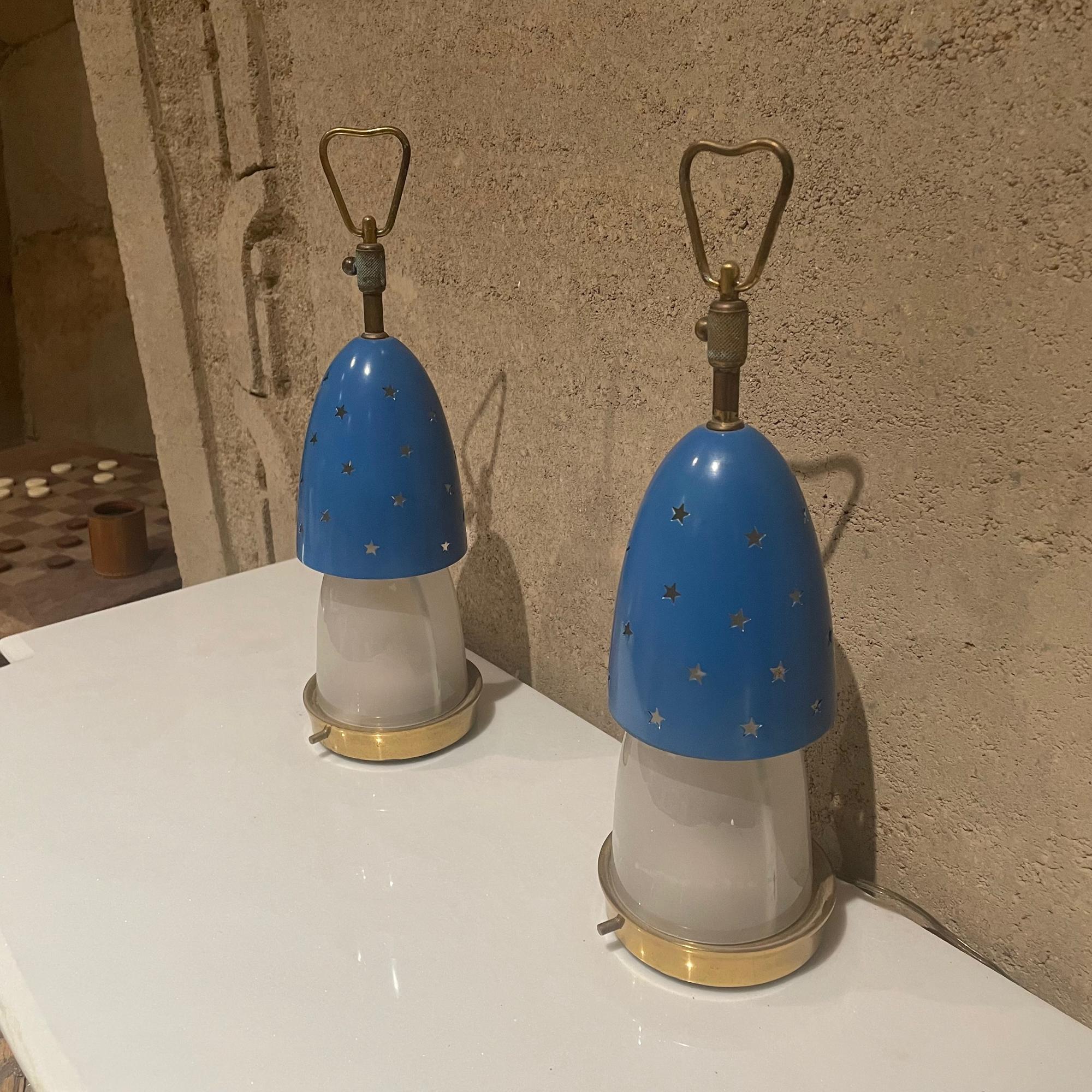 1950s Angelo Lelli Italian Blue Table Lamps Arredoluce In Good Condition For Sale In Chula Vista, CA