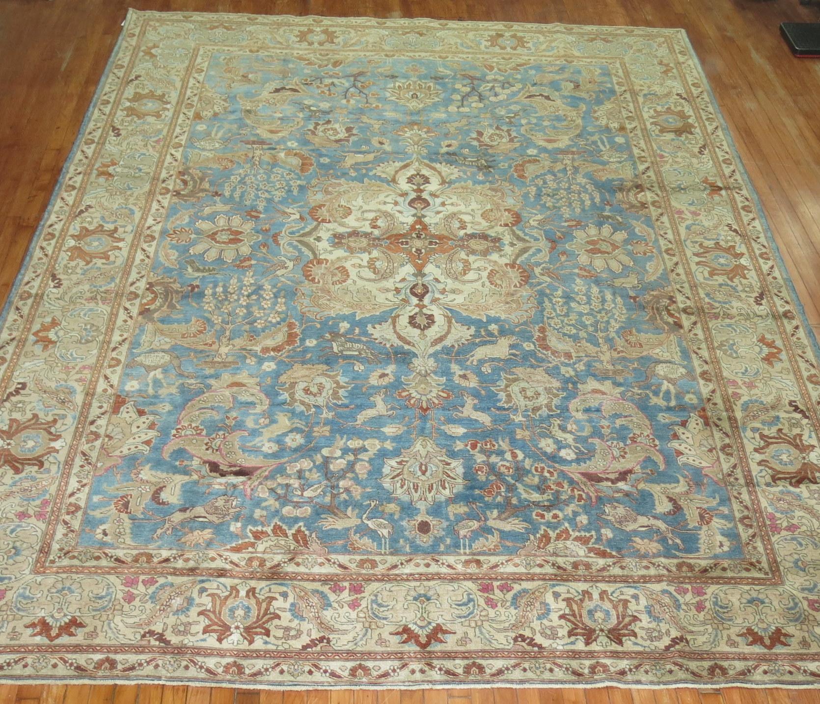 Tappeto Zabihi Collection Blue Animal Pictorial Antique Persian Tabriz in vendita 2