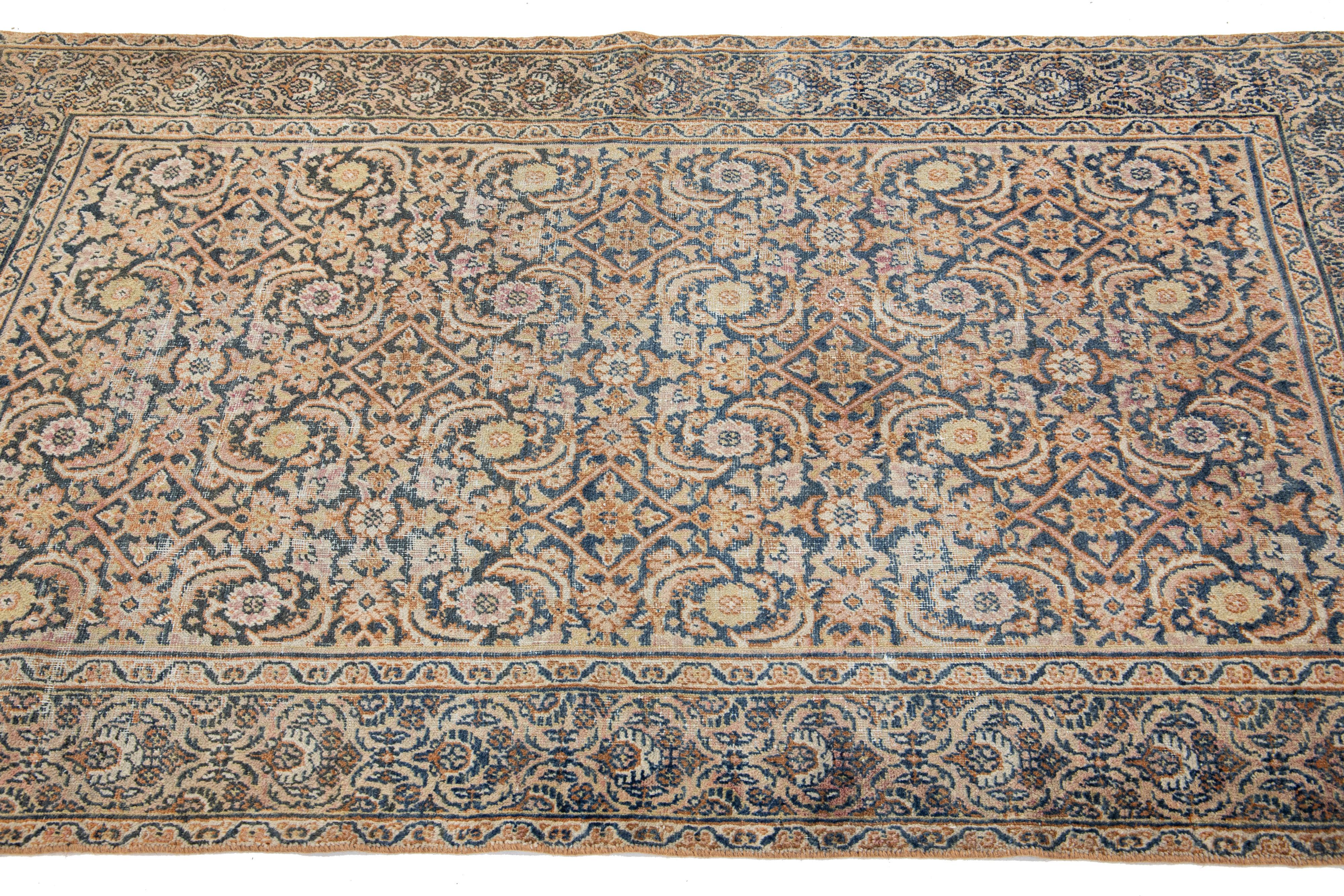 Blue Antique 1920s Persian Tabriz Wool Rug With Floral Pattern  In Good Condition For Sale In Norwalk, CT