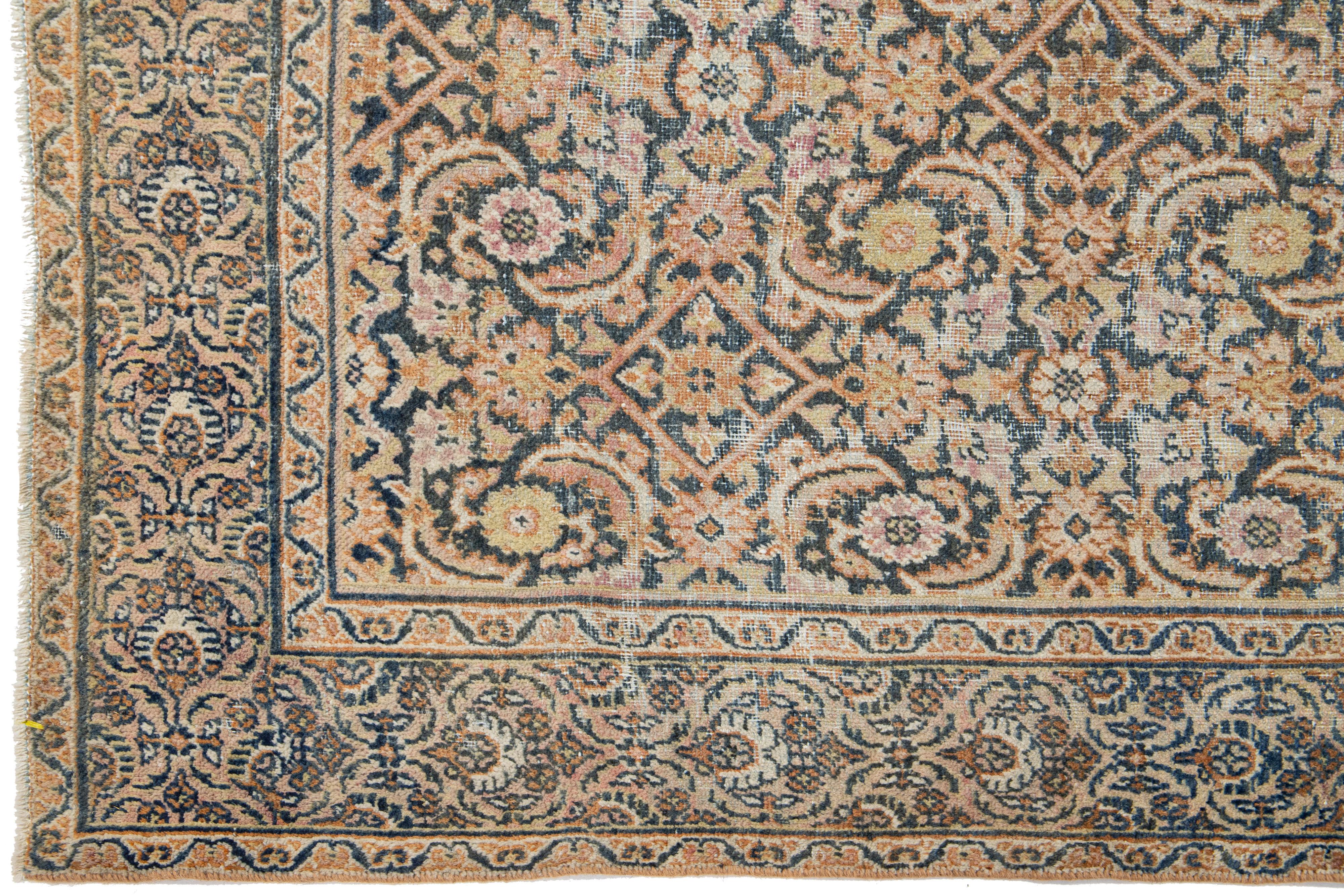 20th Century Blue Antique 1920s Persian Tabriz Wool Rug With Floral Pattern  For Sale