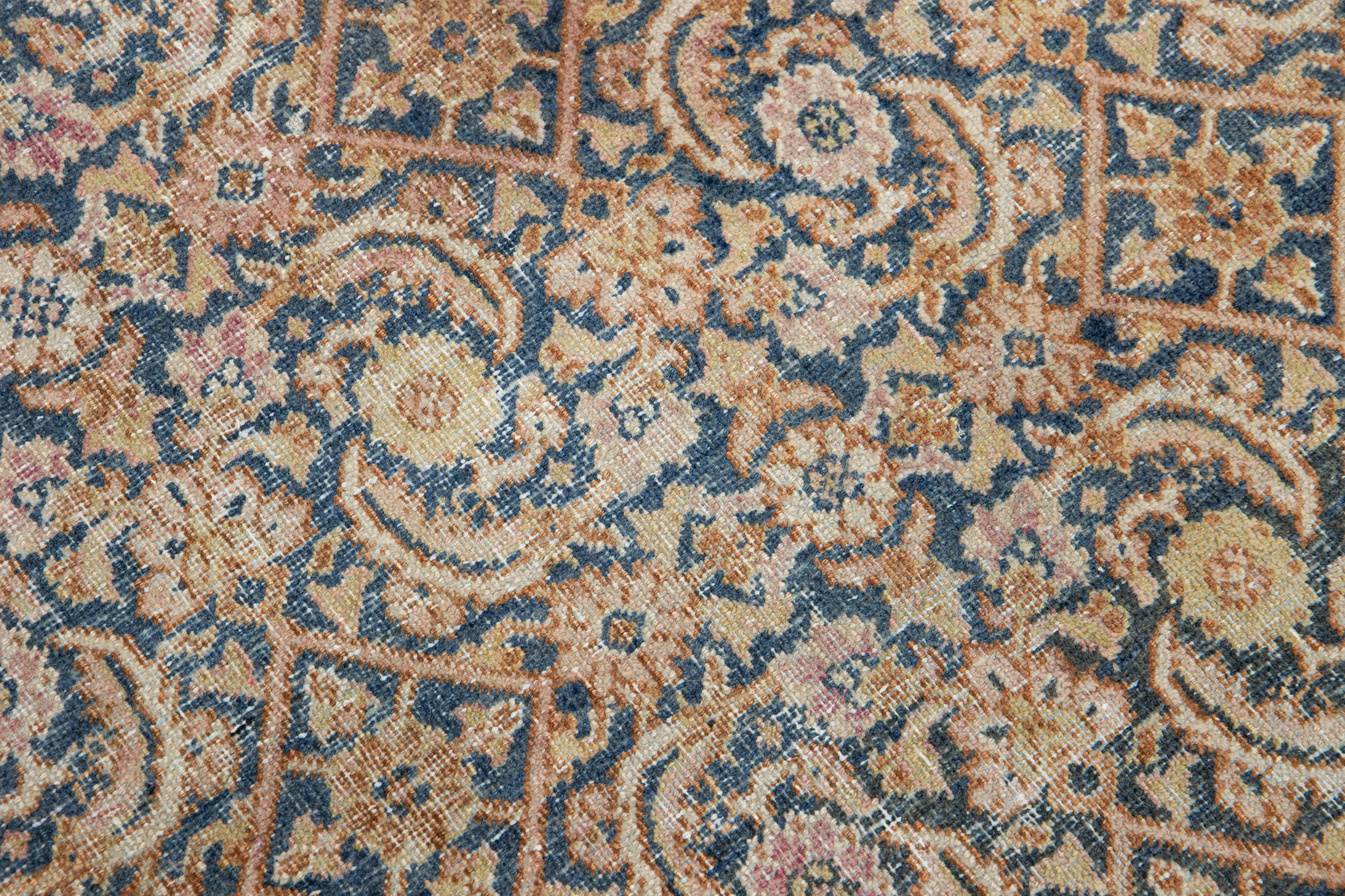 Blue Antique 1920s Persian Tabriz Wool Rug With Floral Pattern  For Sale 2