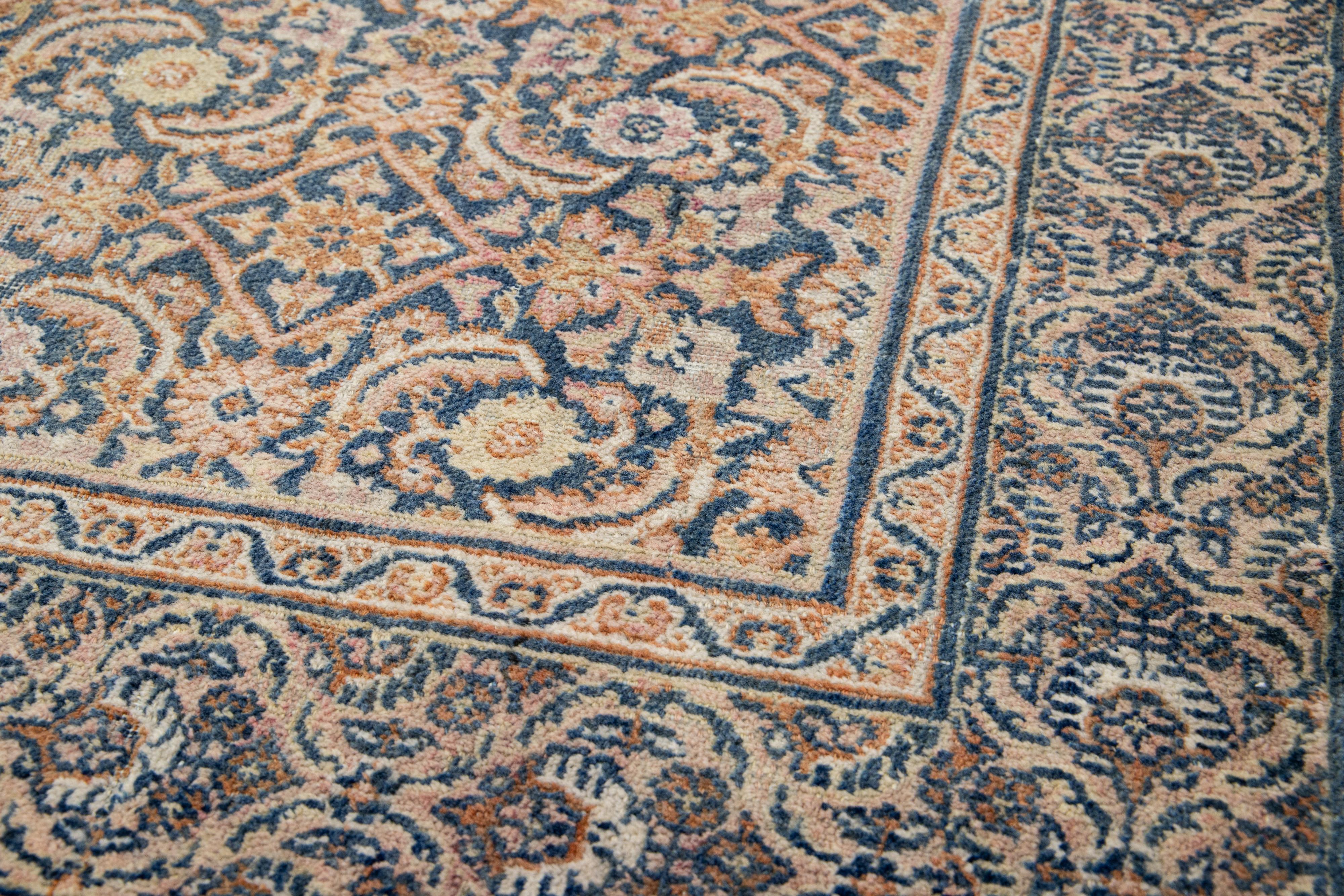 Blue Antique 1920s Persian Tabriz Wool Rug With Floral Pattern  For Sale 4