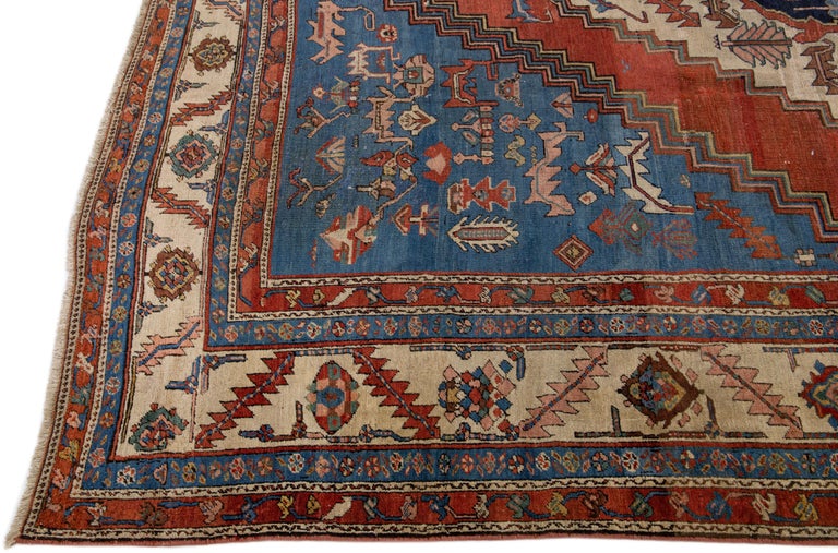 Blue Antique Bakshaish Persian Handmade Wool Rug with Medallion Motif In Distressed Condition For Sale In Norwalk, CT