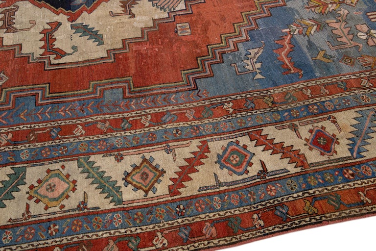 Blue Antique Bakshaish Persian Handmade Wool Rug with Medallion Motif For Sale 2