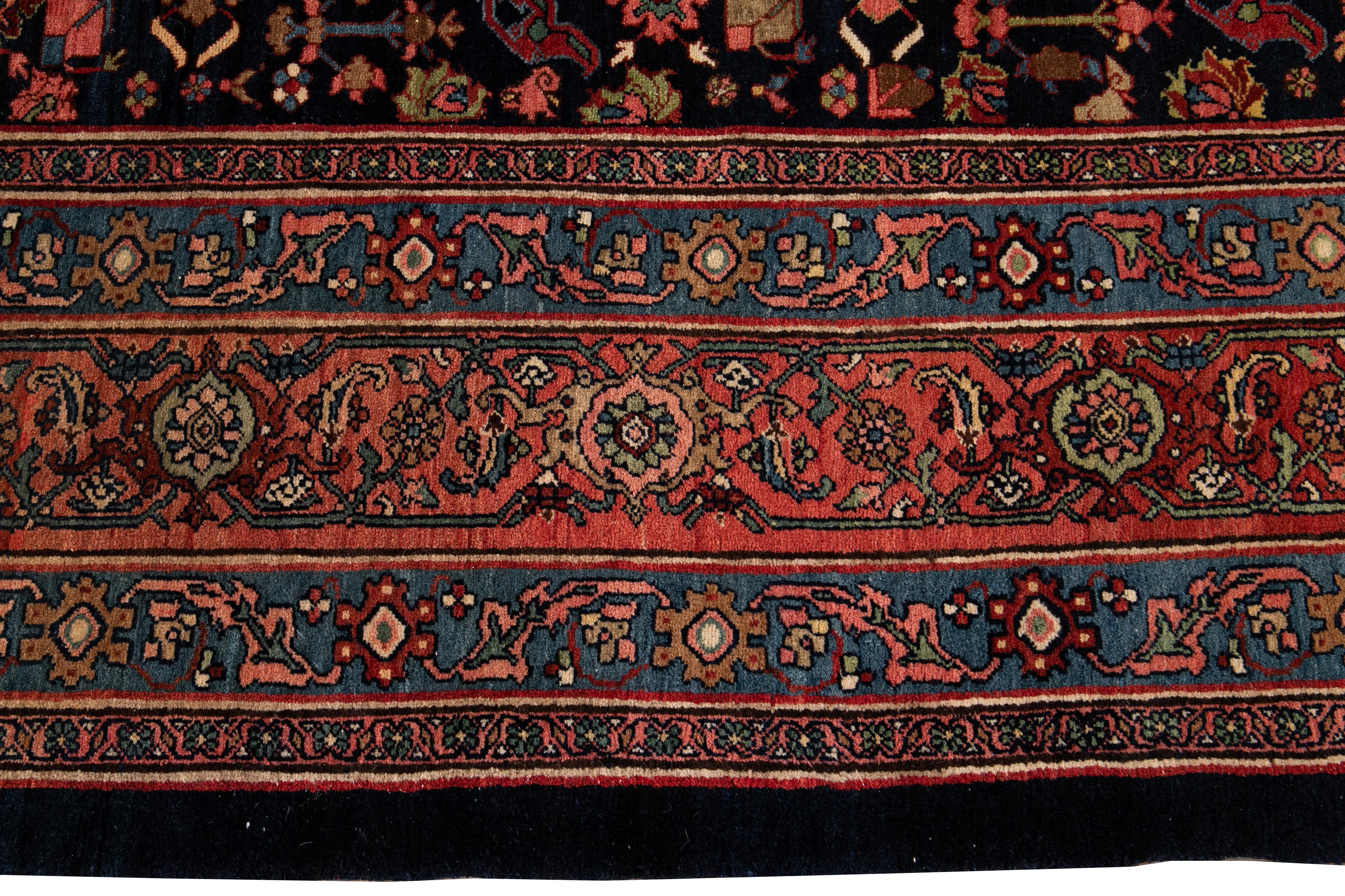 Blue Antique Bidjar Persian Wool Rug 7