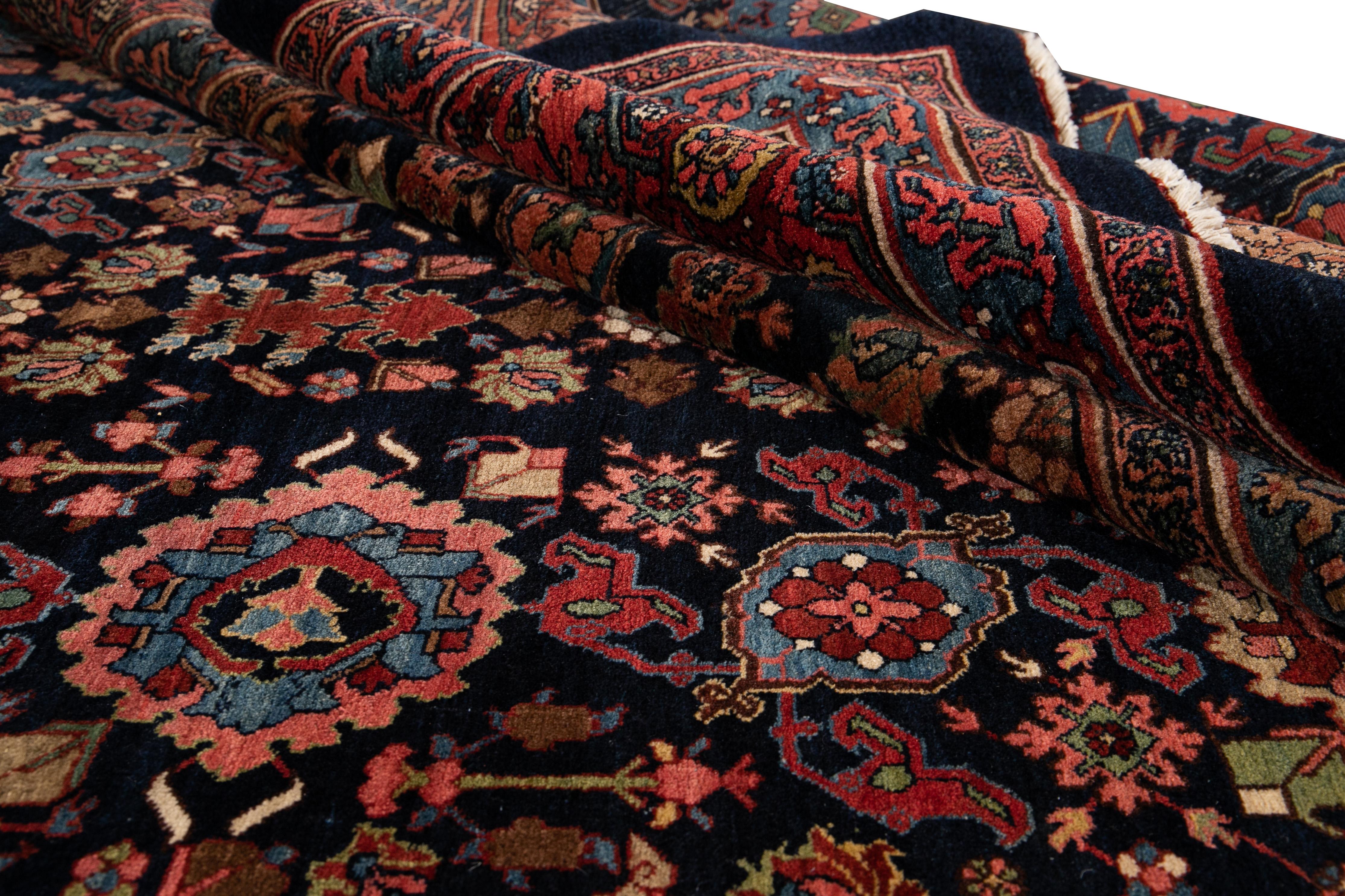 Hand-Knotted Blue Antique Bidjar Persian Wool Rug