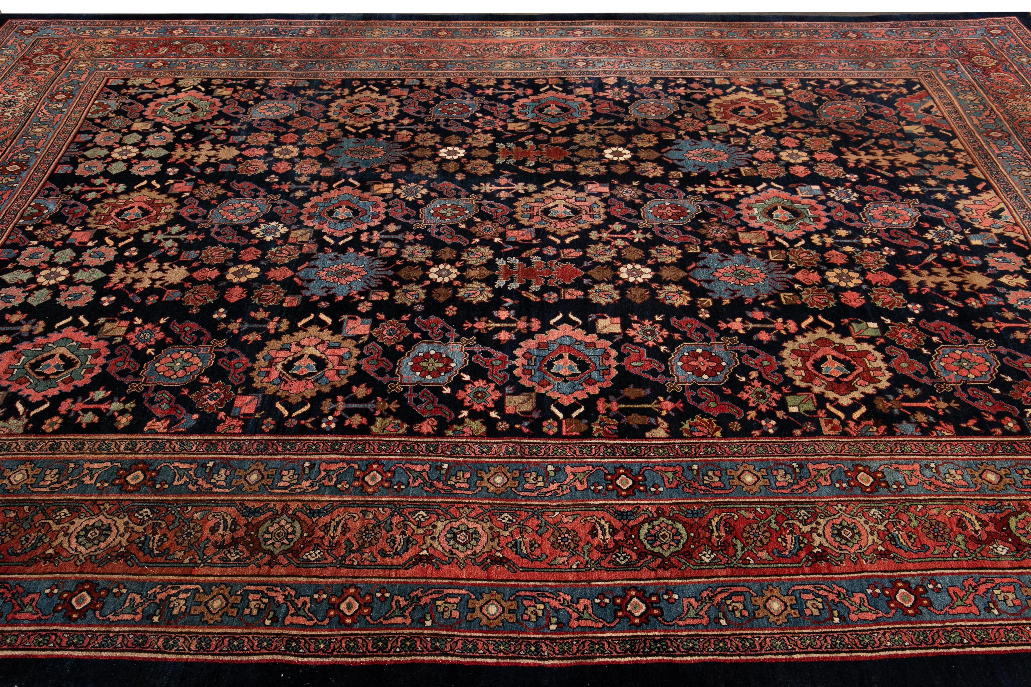 Blue Antique Bidjar Persian Wool Rug In Good Condition In Norwalk, CT