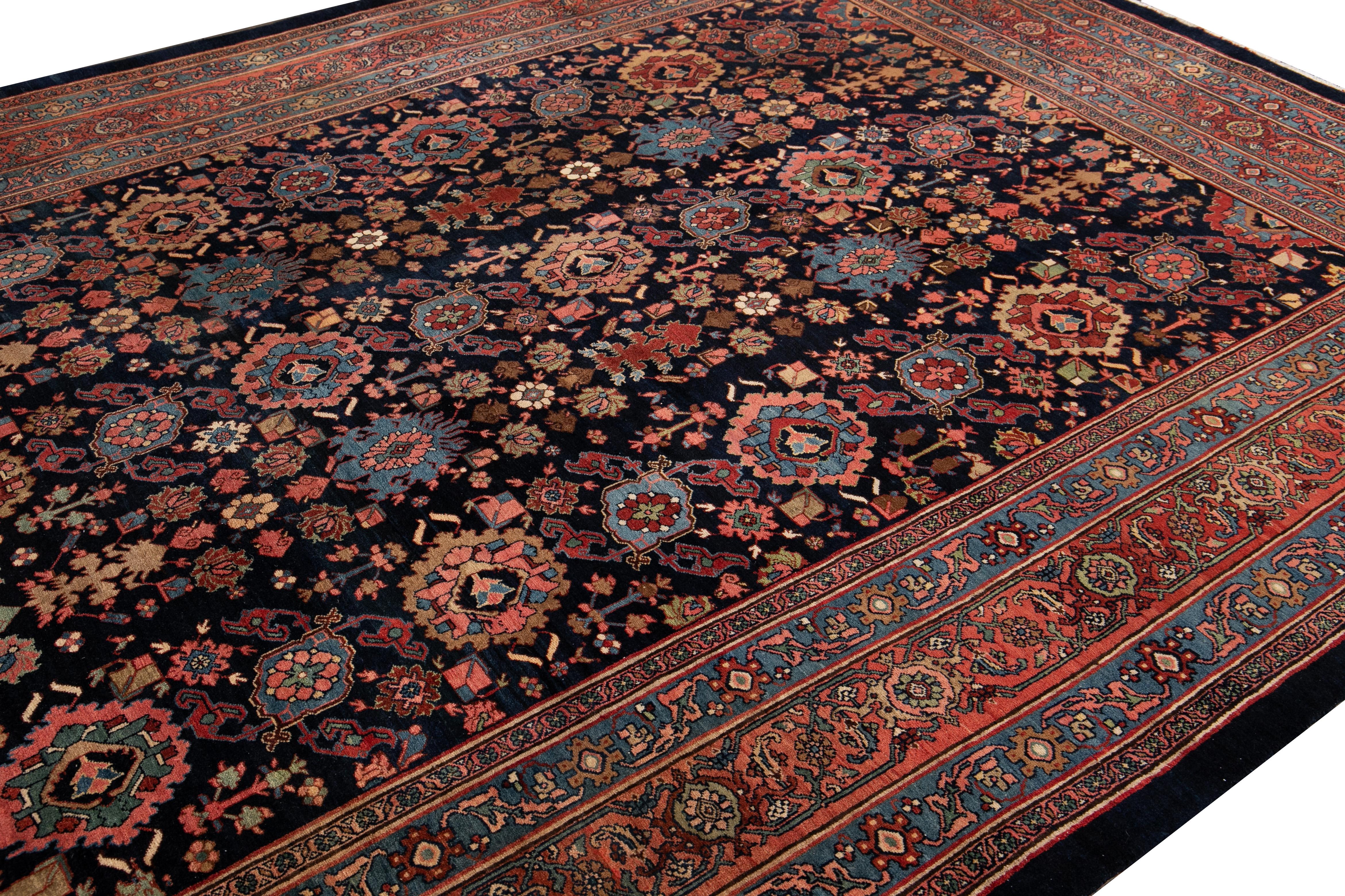20th Century Blue Antique Bidjar Persian Wool Rug
