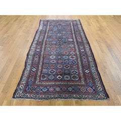Blue Antique Caucasian Kazak Even Wear Wide Runner Hand Knotted Oriental Rug