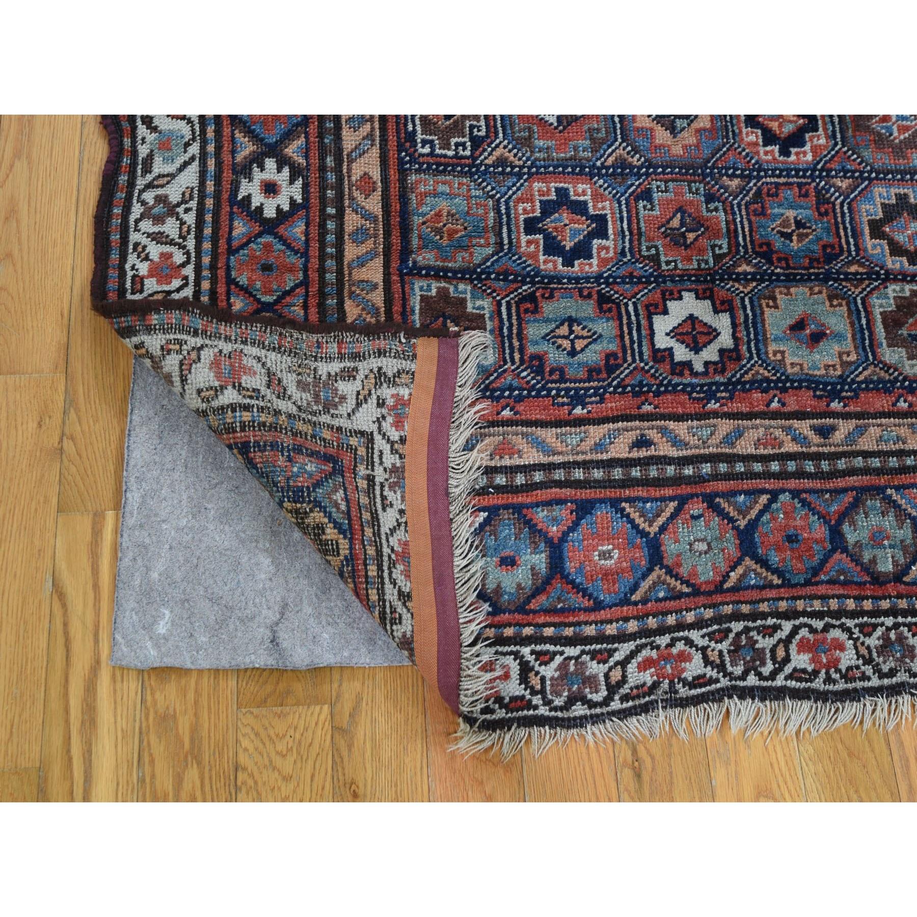 Kazakhstani Blue Antique Caucasian Kazak Even Wear Wide Runner Hand Knotted Oriental Rug